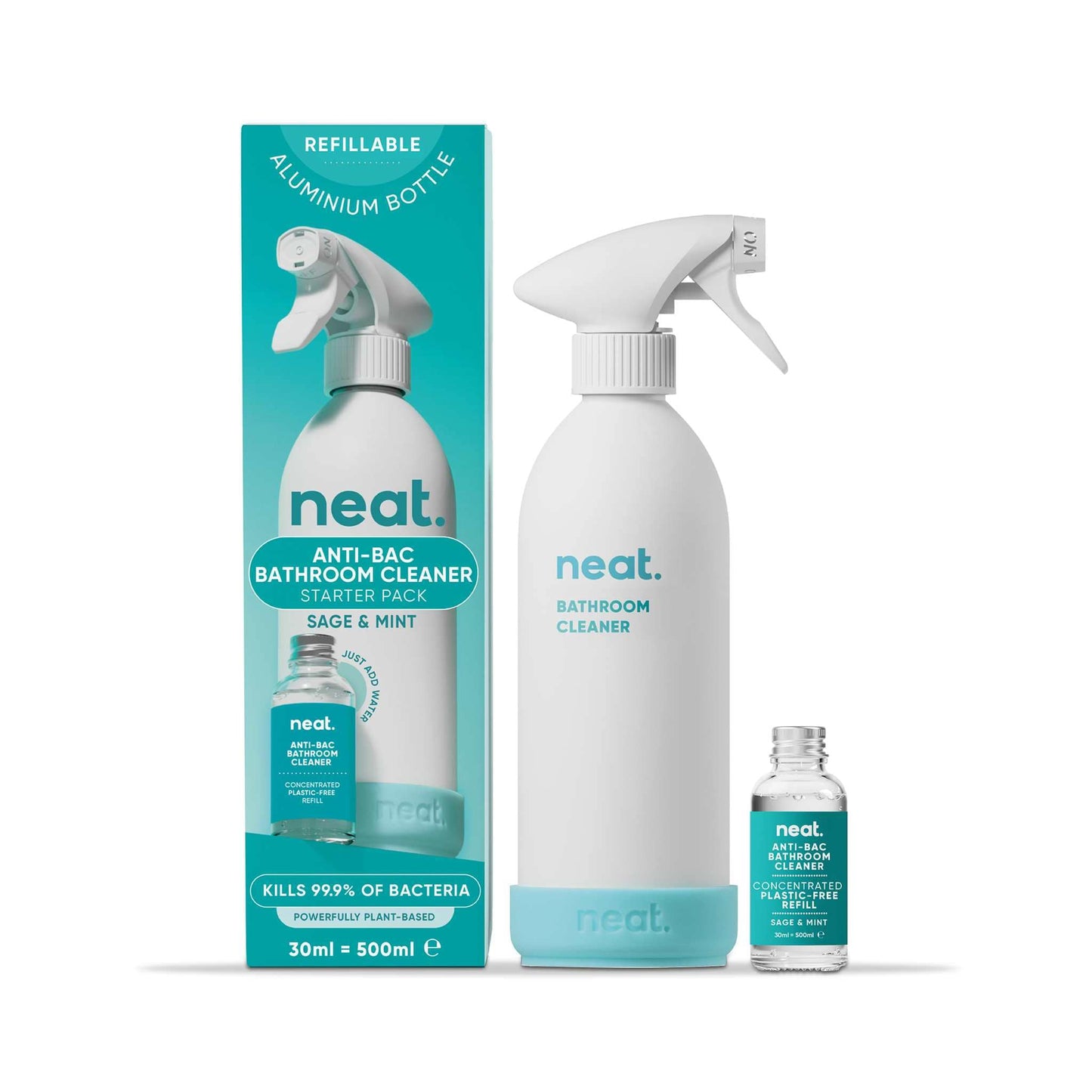 neat. Cleaning Detergents neat - Anti-Bac Bathroom Cleaner Refill Starter Pack - Sage & Mint 500ml