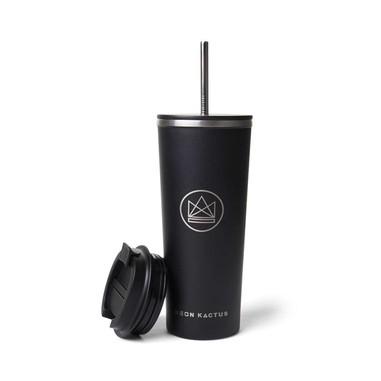 Neon Kactus Coffee Cup Insulated Tumbler with Lid & Straw - 24oz/710ml - Rock Star Black- Neon Kactus