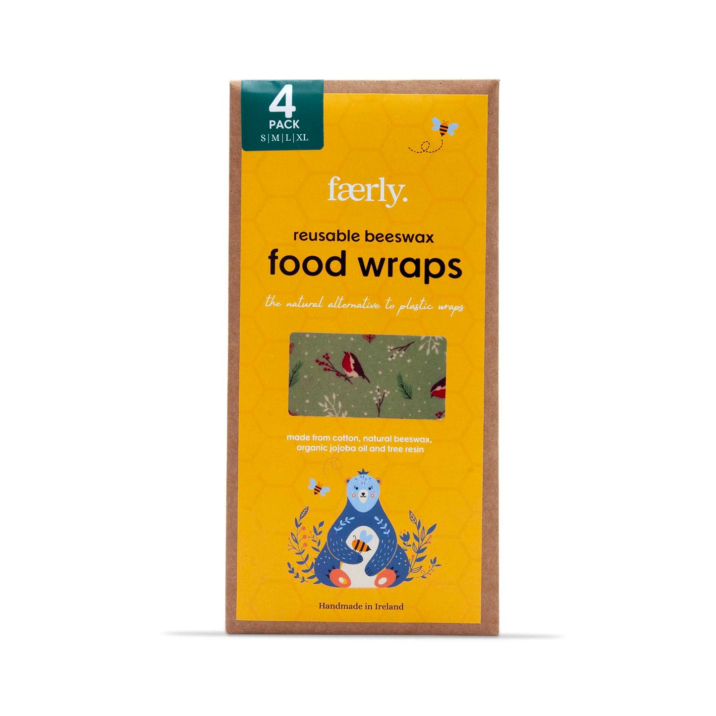 Faerly Food Wrap Beeswax Reusable Food Wraps - Variety Pack of 4