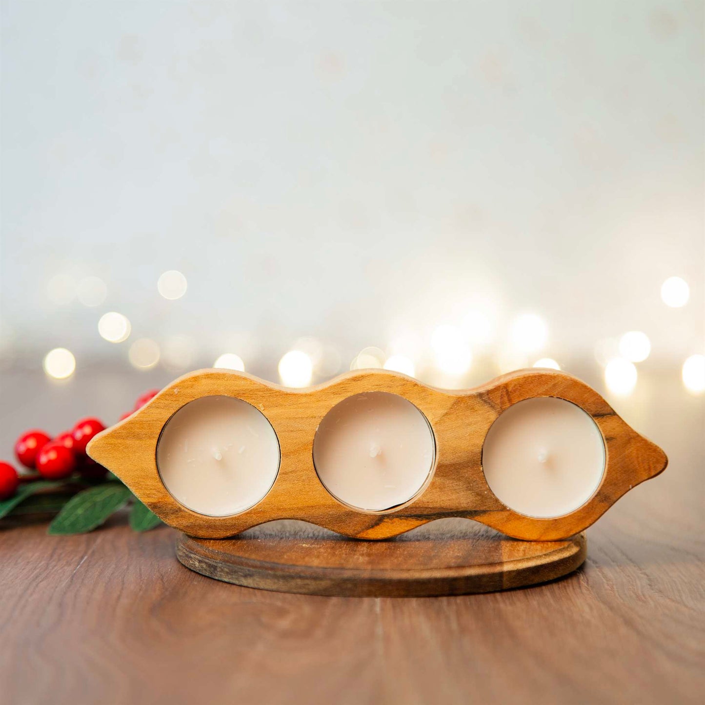 Sam agus Nessa Homewares Peas in a Pod Wooden Tealight Candle Holder- Sam agus Nessa