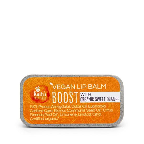 Ruth's Palm Free Skincare Boost Vegan Lip Balm - with Organic Sweet Orange 7g - Ruth's Palm Free