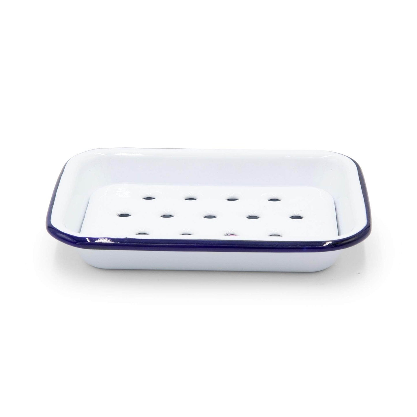 Falcon Homewares Soap Dishes Falcon Housewares Blue and White Enamel Soap Dish with Removable Drainage Tray