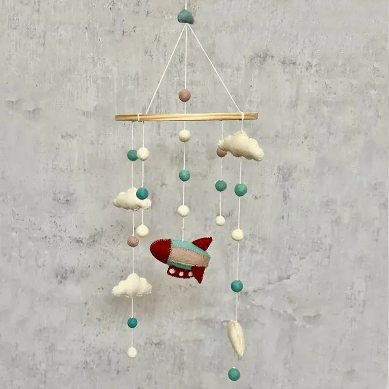Beyoona Baby Mobiles Handmade Felted Baby Mobile - Zeppelin & Clouds - Wool - Beyoona