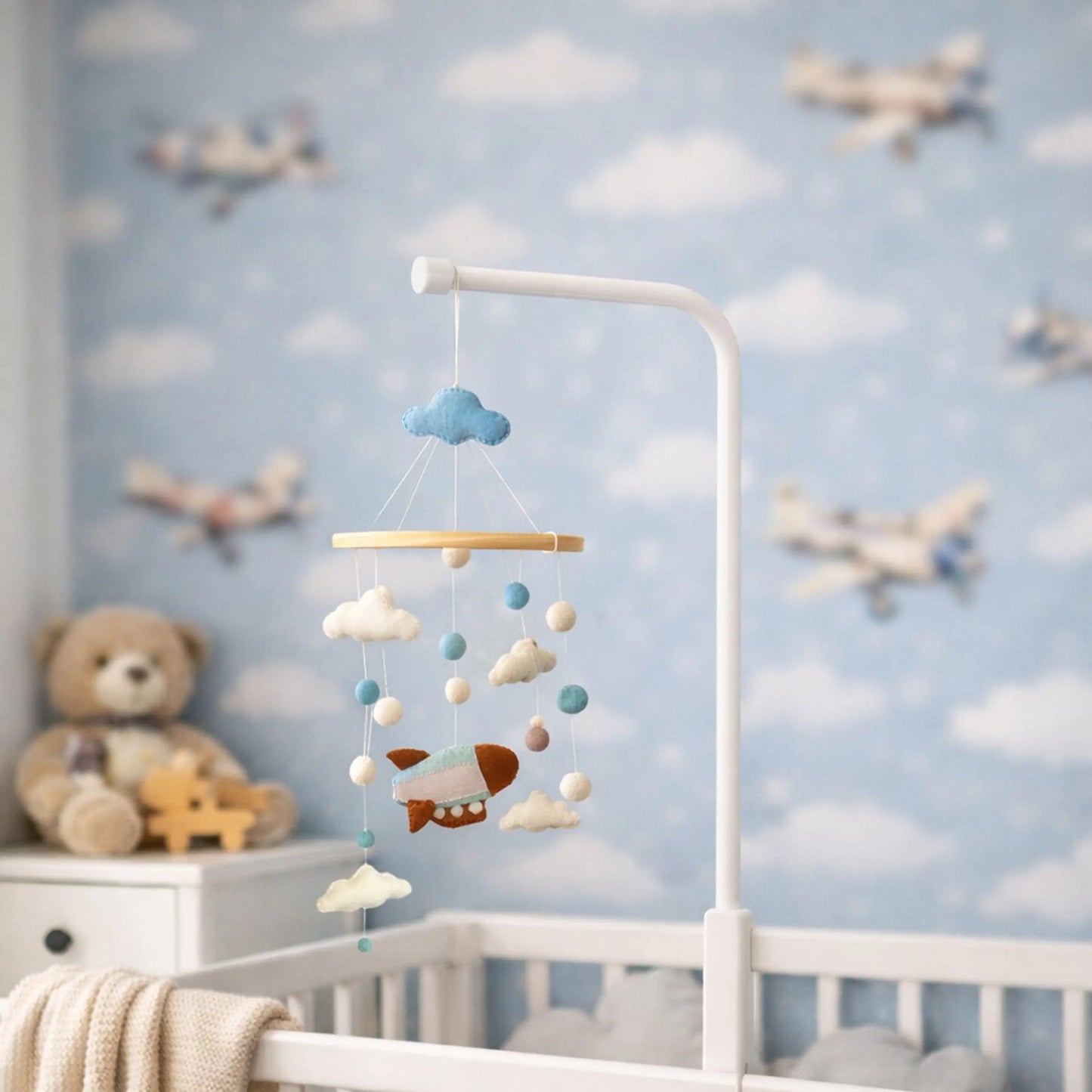 Beyoona Baby Mobiles Handmade Felted Baby Mobile - Zeppelin & Clouds - Wool - Beyoona