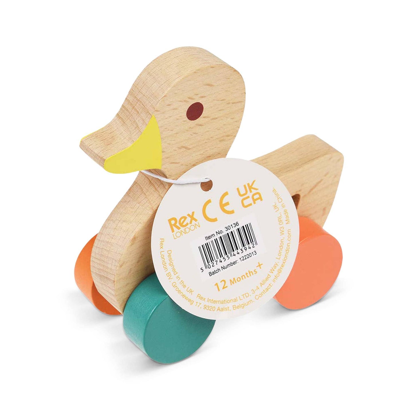 Rex Baby Toys & Activity Equipment Wooden Push Along Duck - Beech and MDF - Classic Design
