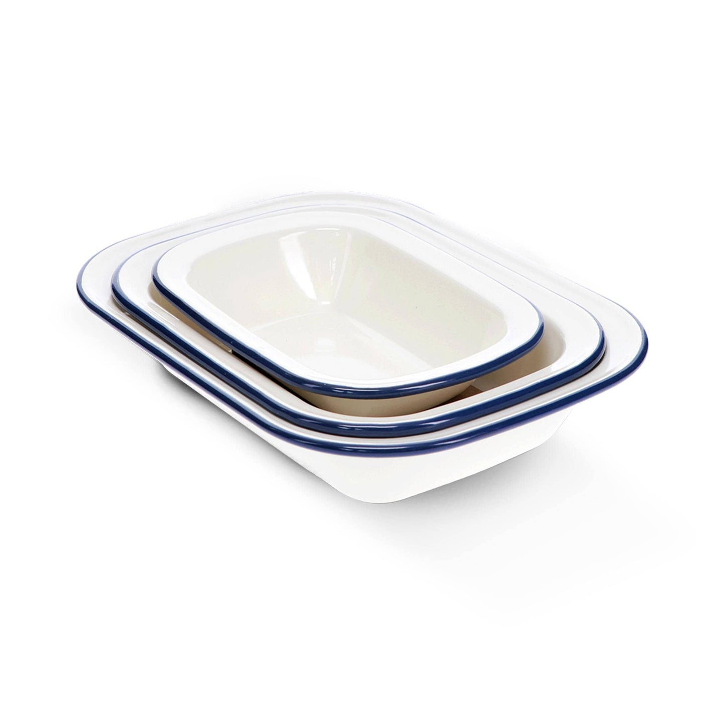 Rex Bakeware Enamel Pie Dishes - Set of 3 - White with Blue Rim - Rex London