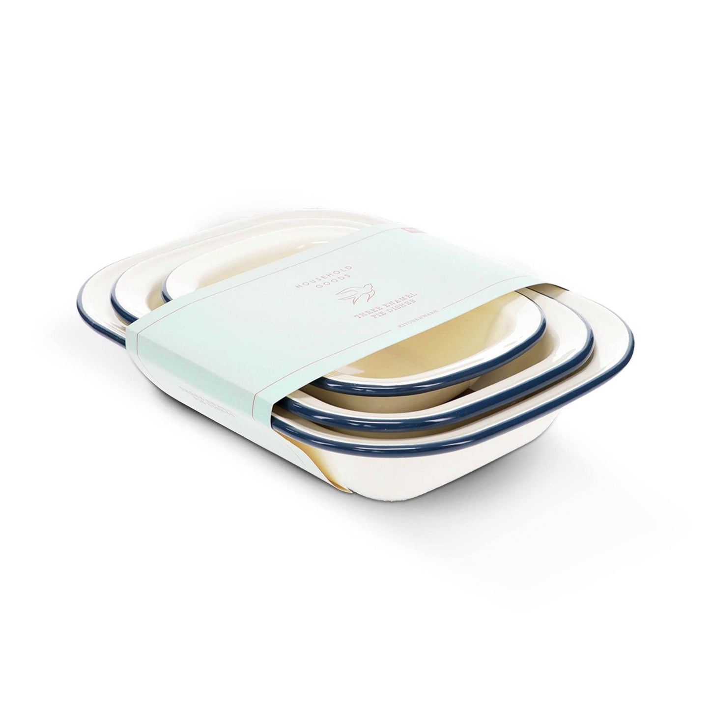 Rex Bakeware Enamel Pie Dishes - Set of 3 - White with Blue Rim - Rex London