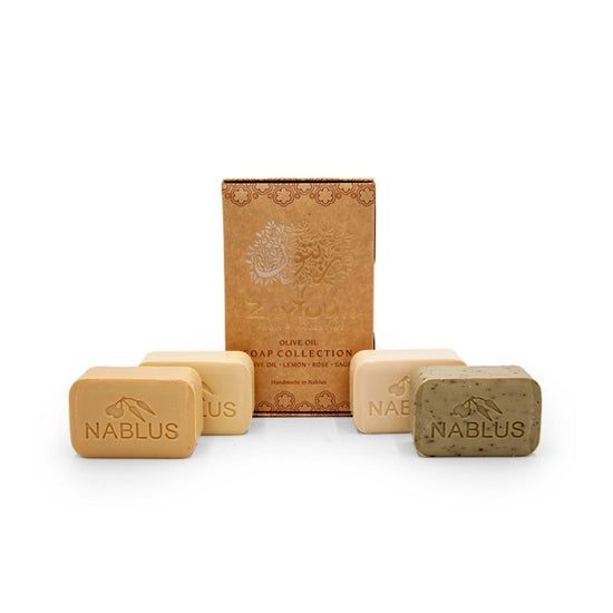 Zaytoun Bar Soap Zaytoun from Palestine - Olive Oil Soap Collection 4x100g (Pure, Lemon, Rose & Sage)