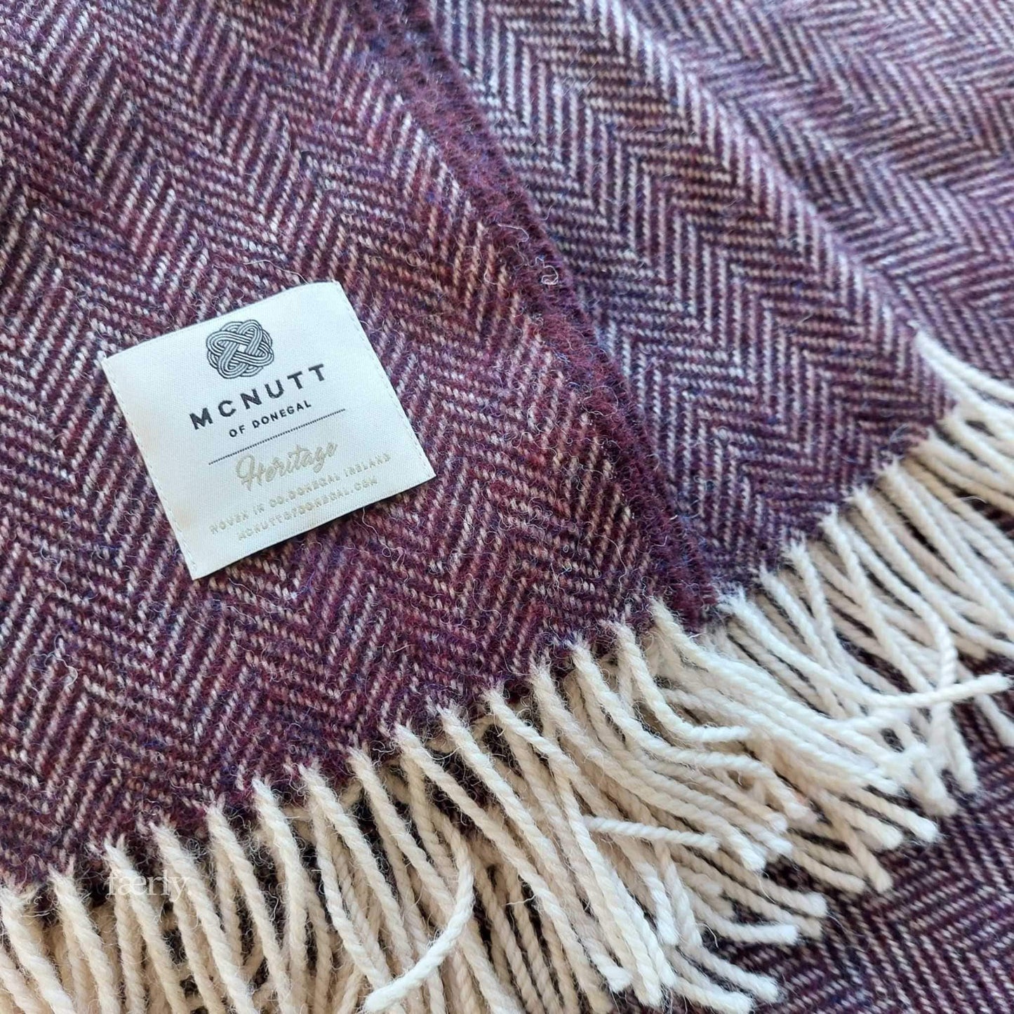 McNutt Blanket 100% Pure Wool Throw - Heritage Collection - Berry Herringbone - McNutts of Donegal
