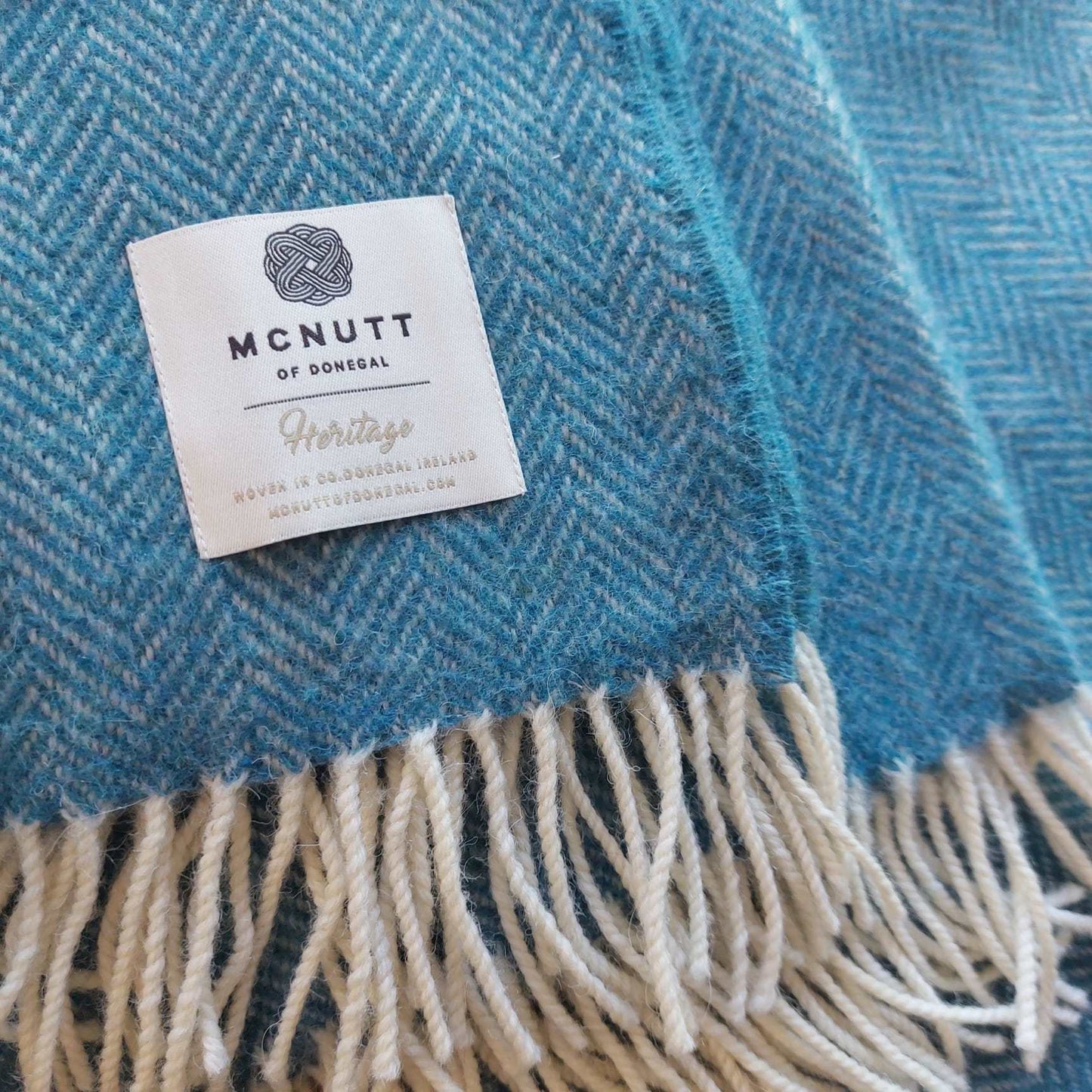 McNutt Blanket 100% Pure Wool Throw - Heritage Collection - Blue Sky Herringbone - McNutts of Donegal