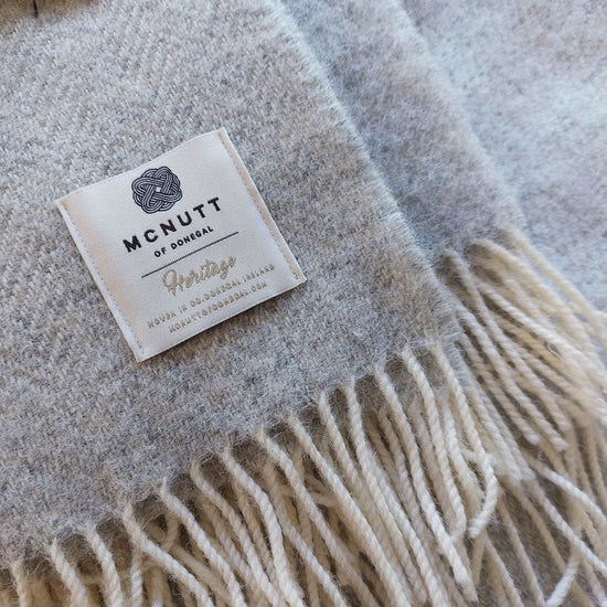 McNutt Blanket 100% Pure Wool Throw - Heritage Collection - Grey Cloud Herringbone - McNutts of Donegal