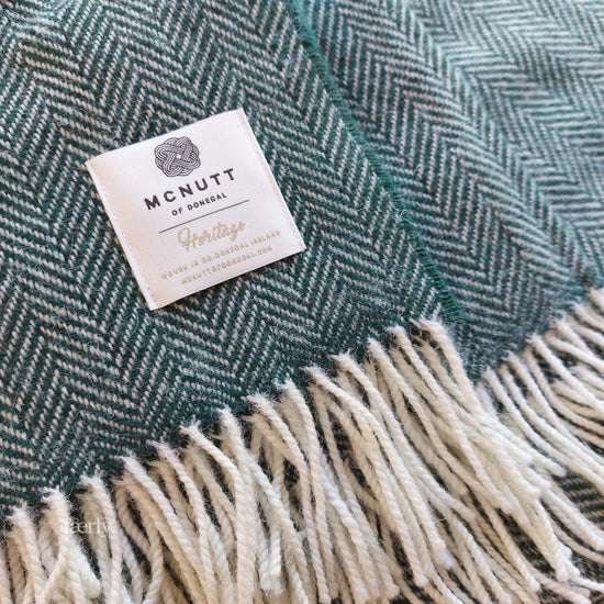Load image into Gallery viewer, McNutt Blanket 100% Pure Wool Throw - Heritage Collection - Spruce Herringbone - McNutts of Donegal
