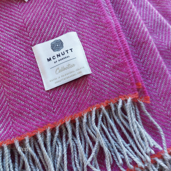 McNutt Blanket 100% Pure Wool Throw - Mabel Pink Herringbone - McNutts of Donegal