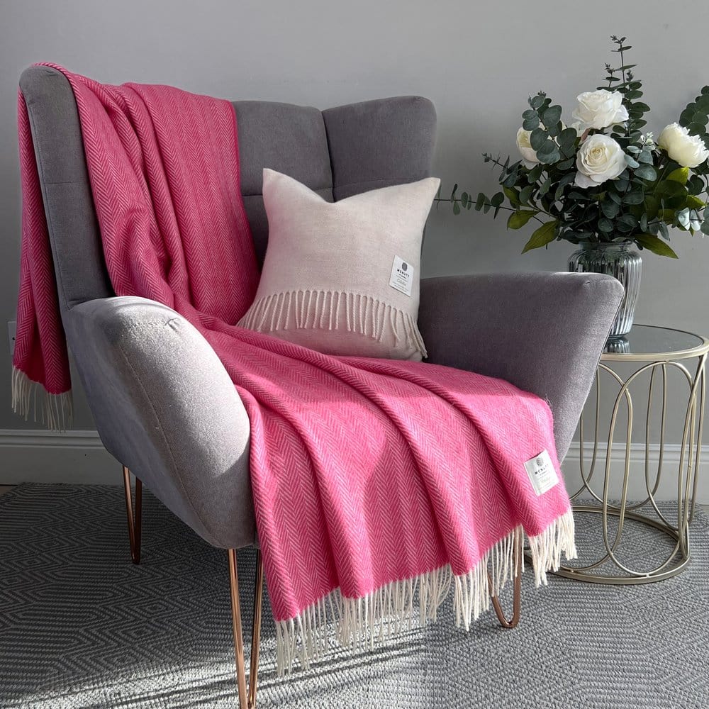 McNutt Blanket Pure Wool Throw - Heritage Collection - Aurora Pink Herringbone - McNutts of Donegal