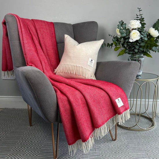 McNutt Blanket Pure Wool Throw - Heritage Collection - Holly Red Herringbone - McNutts of Donegal