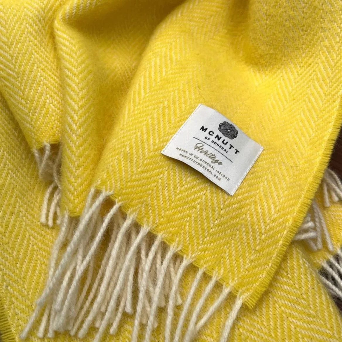 McNutt Blanket Pure Wool Throw - Heritage Collection - Sunshine Yellow Herringbone - McNutts of Donegal