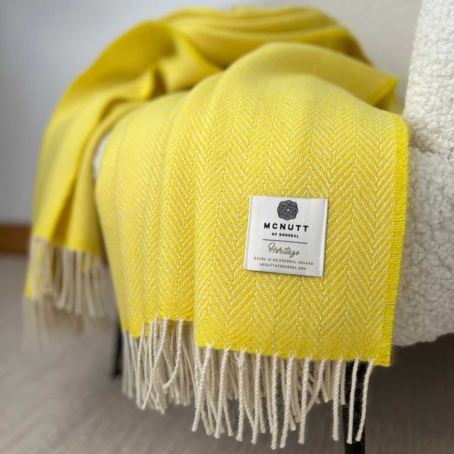 Butternut Color Throw Pure Wool Throw - Heritage Collection - Sunshine Yellow Herringbone ...