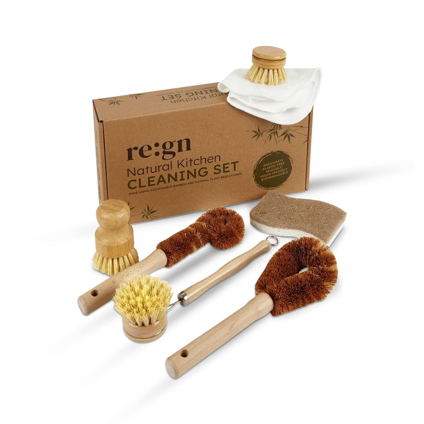 Re:gn Brushes Kitchen Cleaning Brush Set - 7 Piece - Plastic-Free - Re:gn