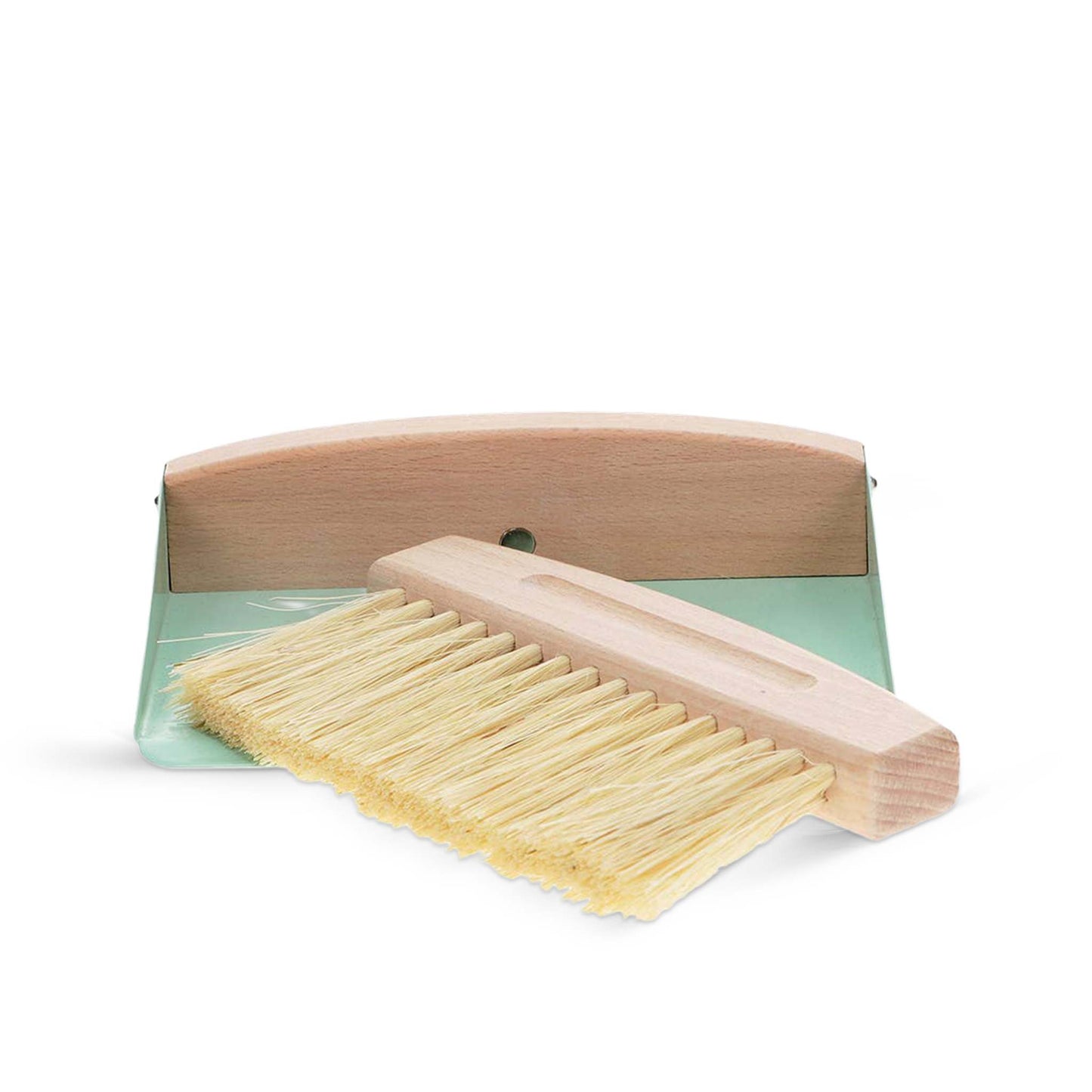 Rex Brushes Wooden Table Brush and Pan Set - Plant-Based Bristles - Magnetic Storage - Pistachio Green / Soft Grey - 2-Piece