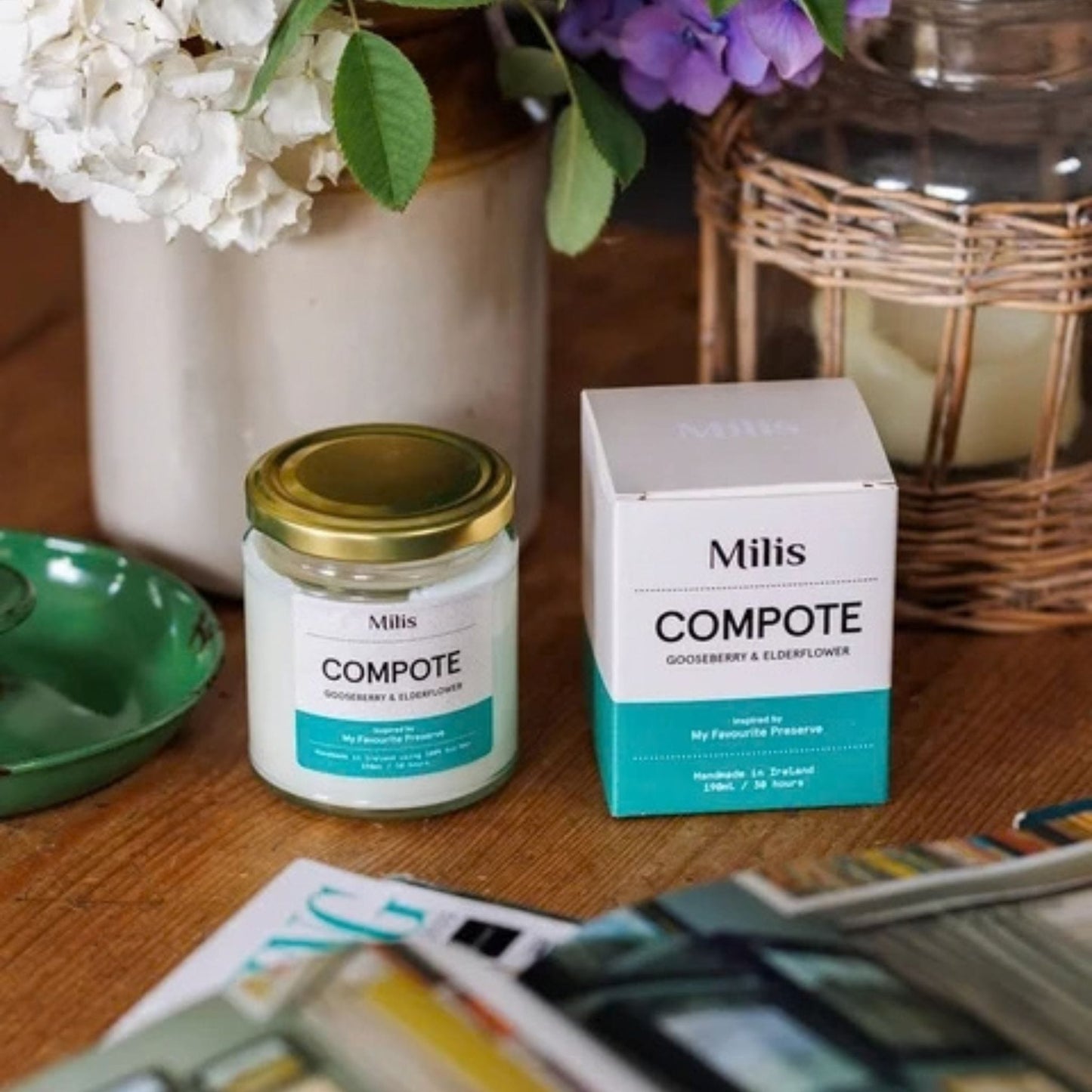 Milis Candles Milis Soy Wax Candle in Glass Jar 190g/30 hours - Compote - Gooseberry & Elderflower