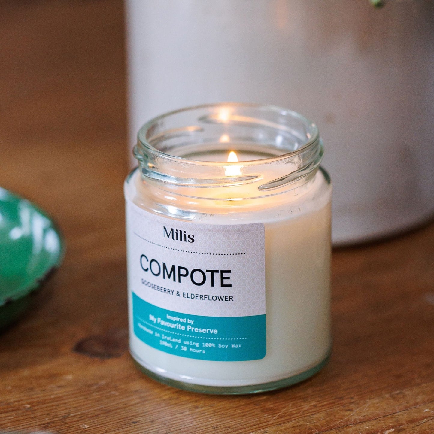 Milis Candles Milis Soy Wax Candle in Glass Jar 190g/30 hours - Compote - Gooseberry & Elderflower