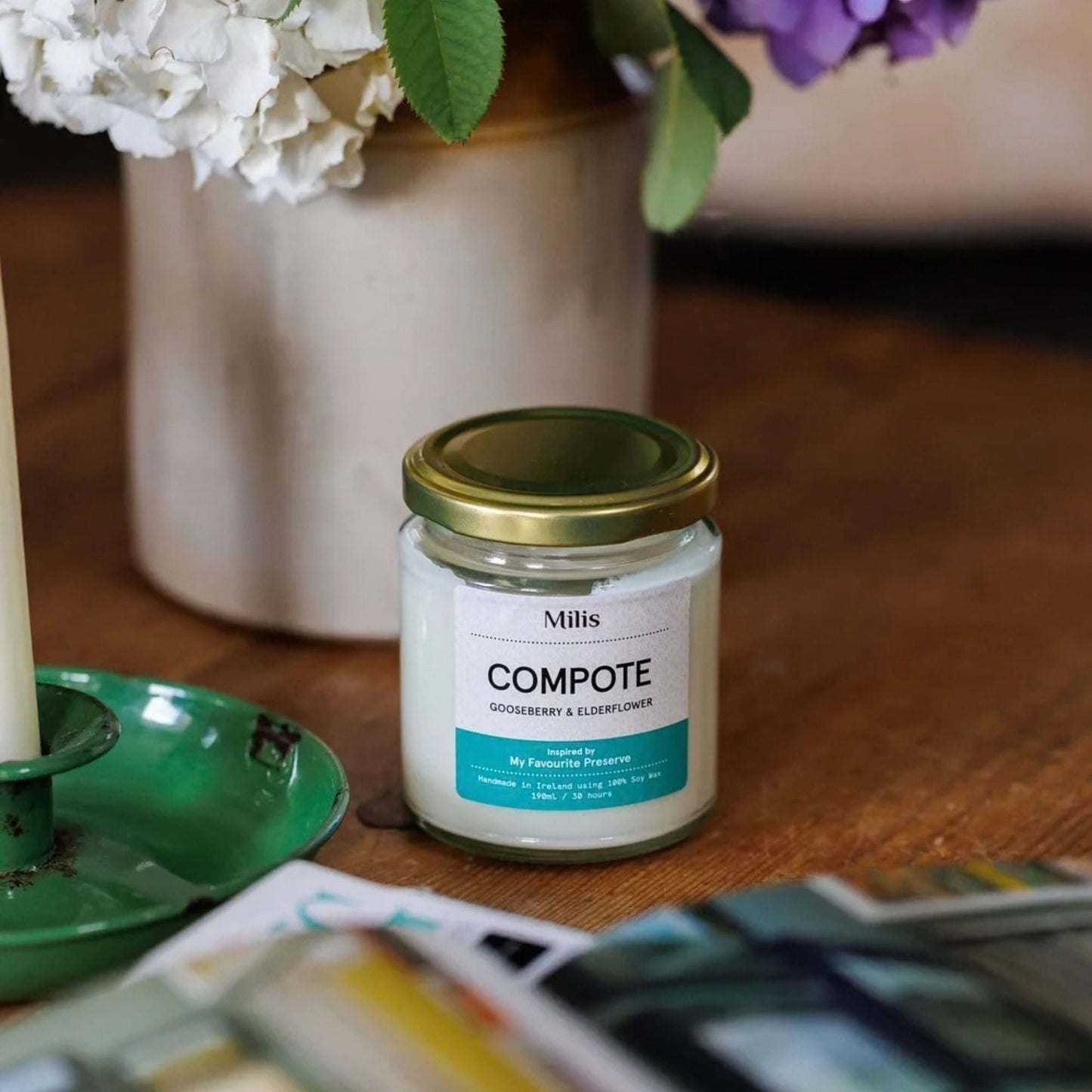 Milis Candles Milis Soy Wax Candle in Glass Jar 190g/30 hours - Compote - Gooseberry & Elderflower