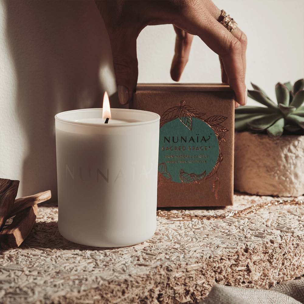 Nunaia Candles Sacred Space Candle - Lavender and Rose Geranium - Natural Soy Wax