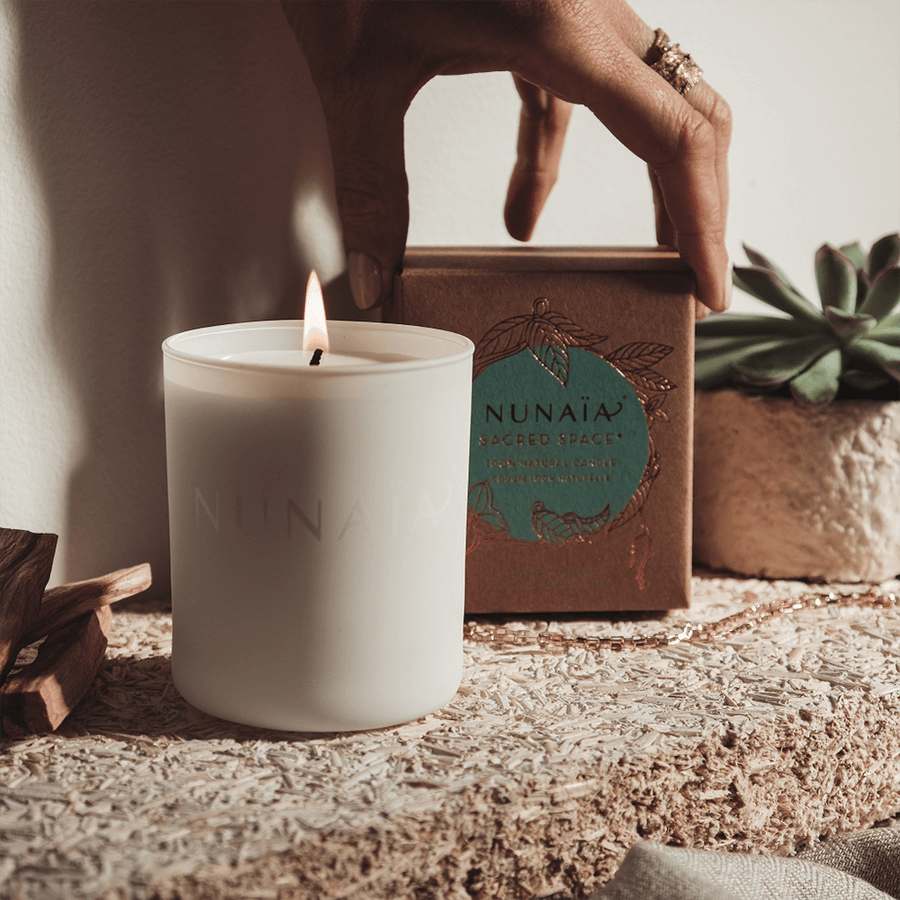 Nunaia Candles Sacred Space Candle - Lavender and Rose Geranium - Natural Soy Wax