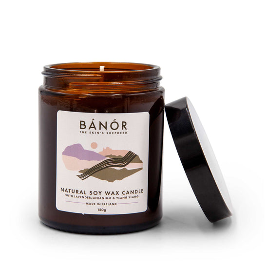Bánór Candles Soy Wax Candle with Lavender, Geranium & Ylang Ylang  150g - Bánór