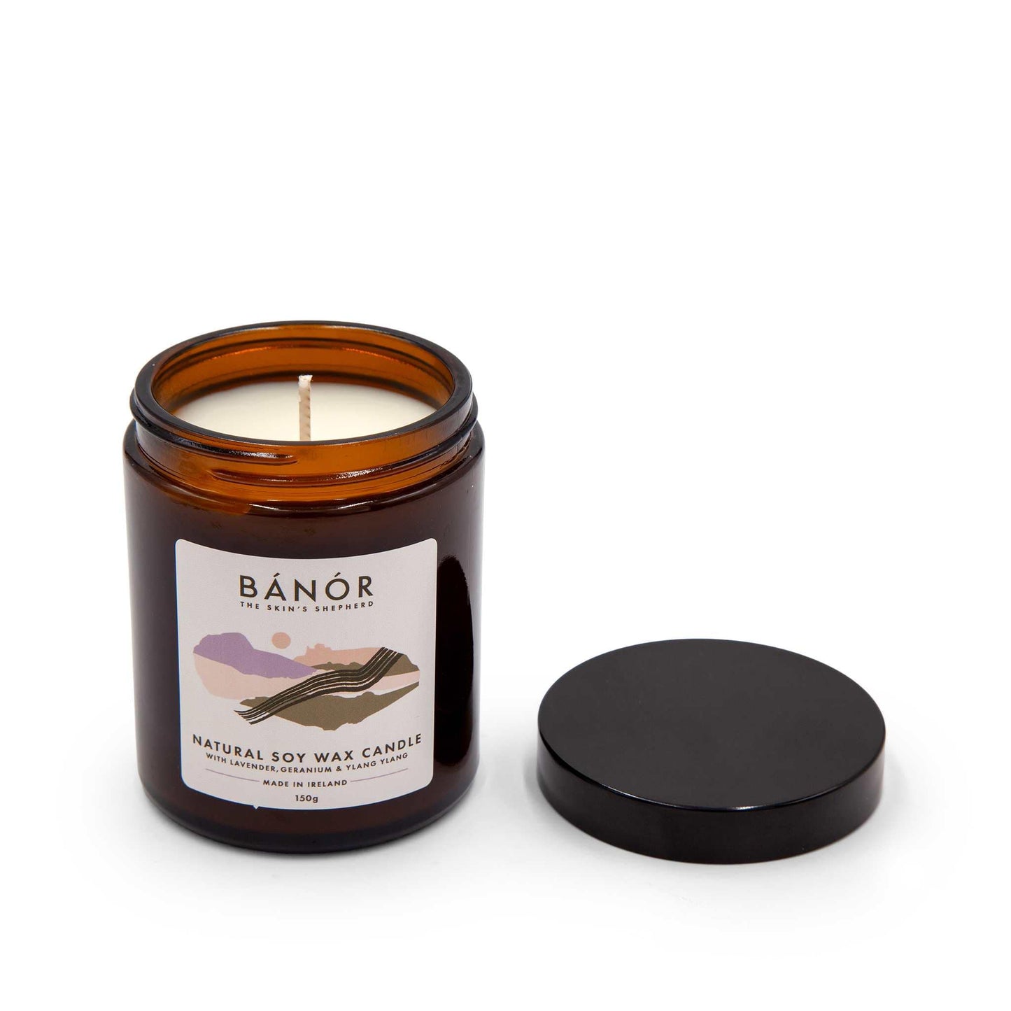 Bánór Candles Soy Wax Candle with Lavender, Geranium & Ylang Ylang  150g - Bánór