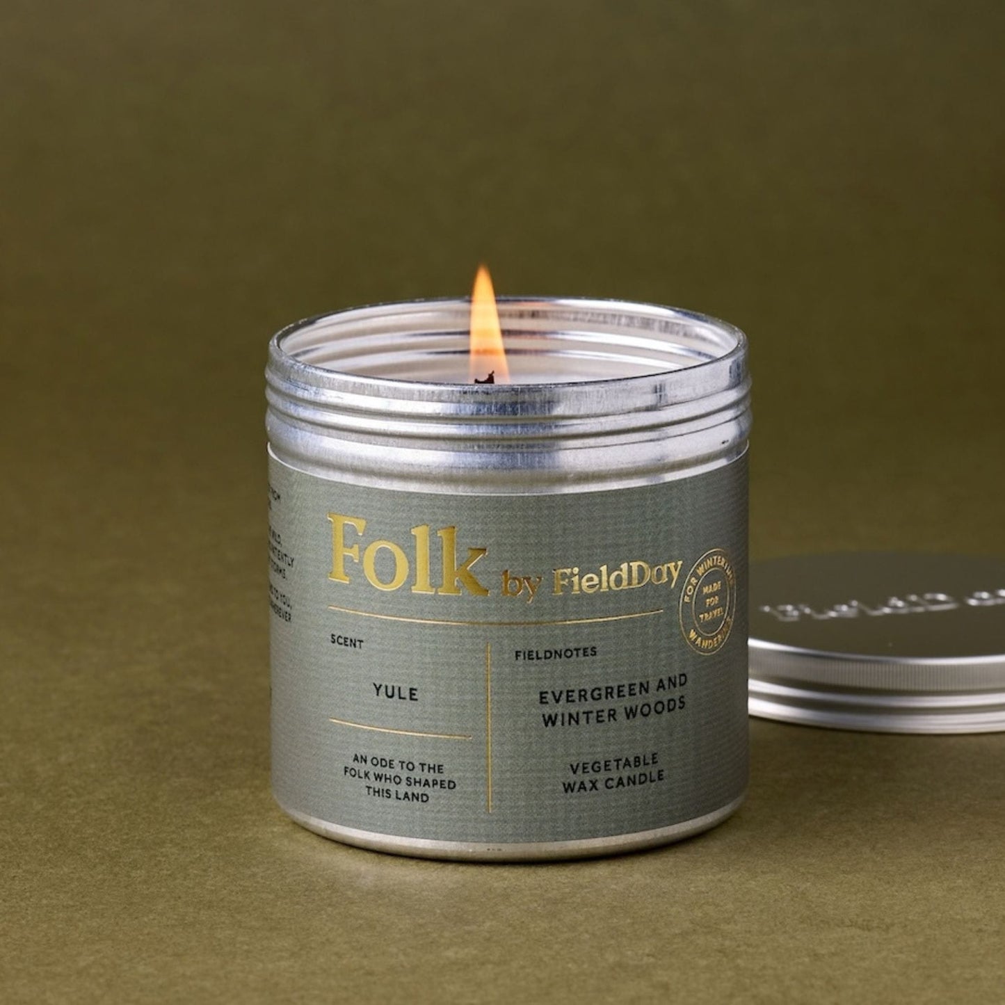 FieldDay Candles Yule Folk Tin Candle 220g/40hrs - Evergreen & Winter Woods - FieldDay