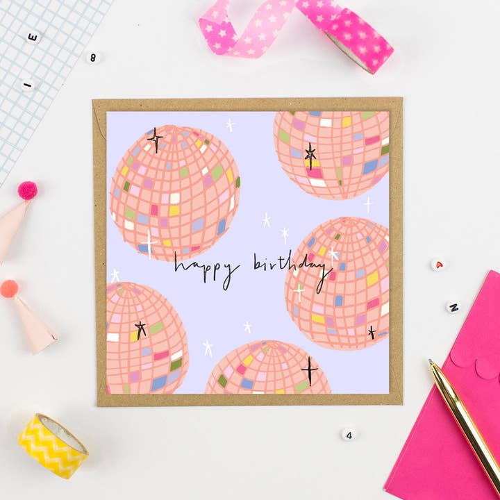 Pickled Pom Pom Cards Disco Birthday Vibes Card - Fun Illustration - Irish Designed & Made - Pack of 1