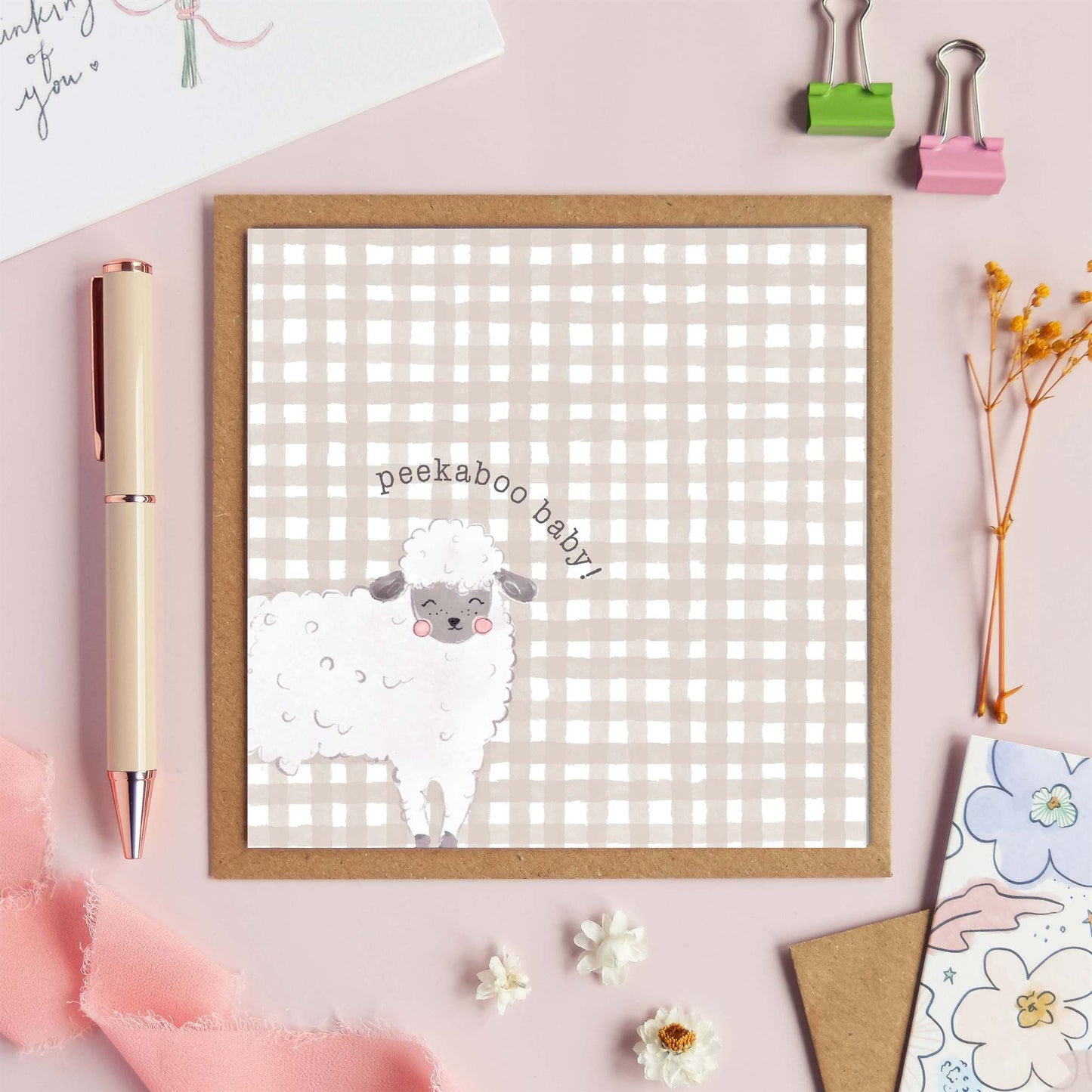 Pickled Pom Pom Cards Peekaboo Baby Card - Playful Illustration - Irish Designed & Made - Pack of 1