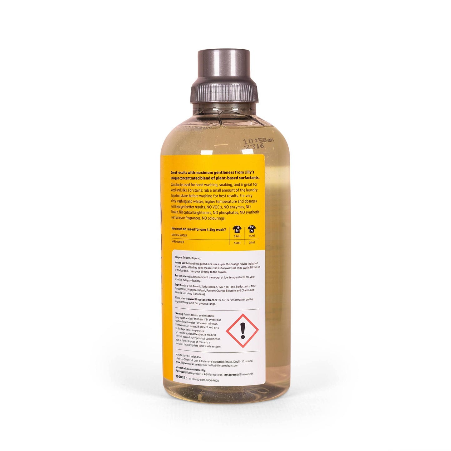 Lilly's Eco Clean Cleaning Detergent Non-bio Laundry Liquid Orange Blossom & Chamomile 1L
