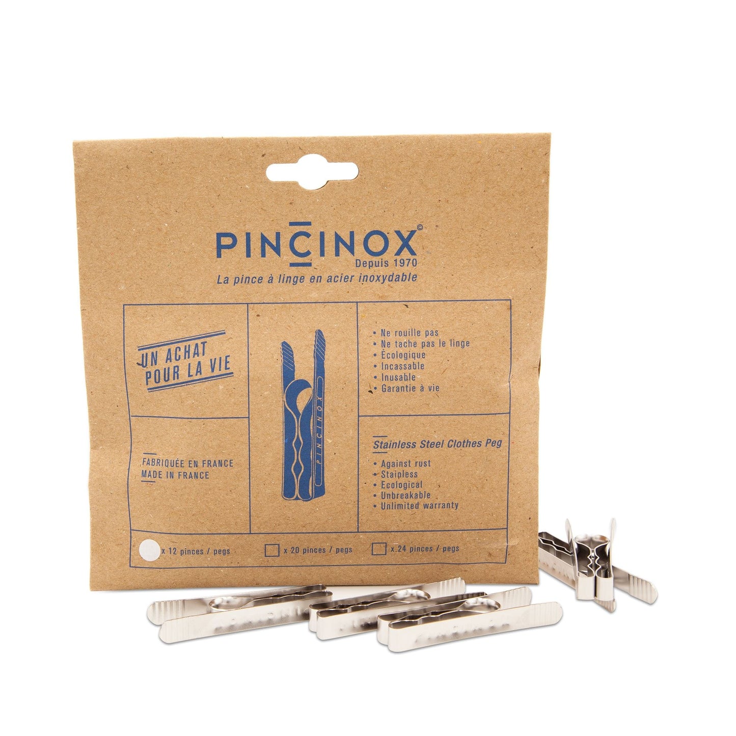 Faerly Clothespins Pack of 12 Pincinox Stainless Steel Clothes Pegs - Clothespins for Life