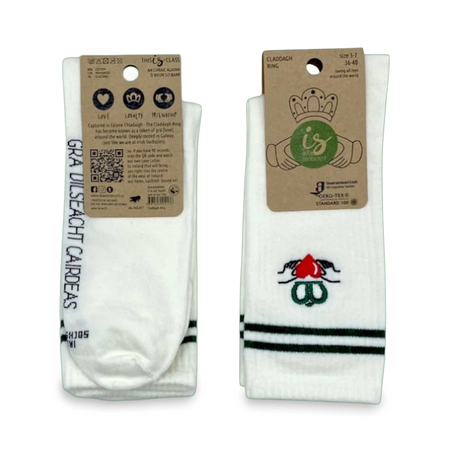 Irish Socksciety clothing Claddagh Ring Socks - White Embroidered - Irish Socksciety