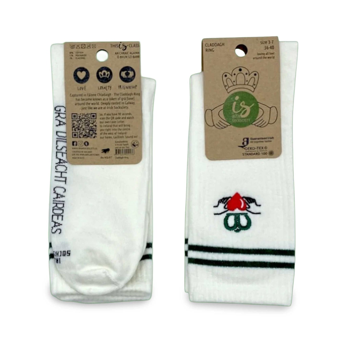 Irish Socksciety clothing Claddagh Ring Socks - White Embroidered - Irish Socksciety