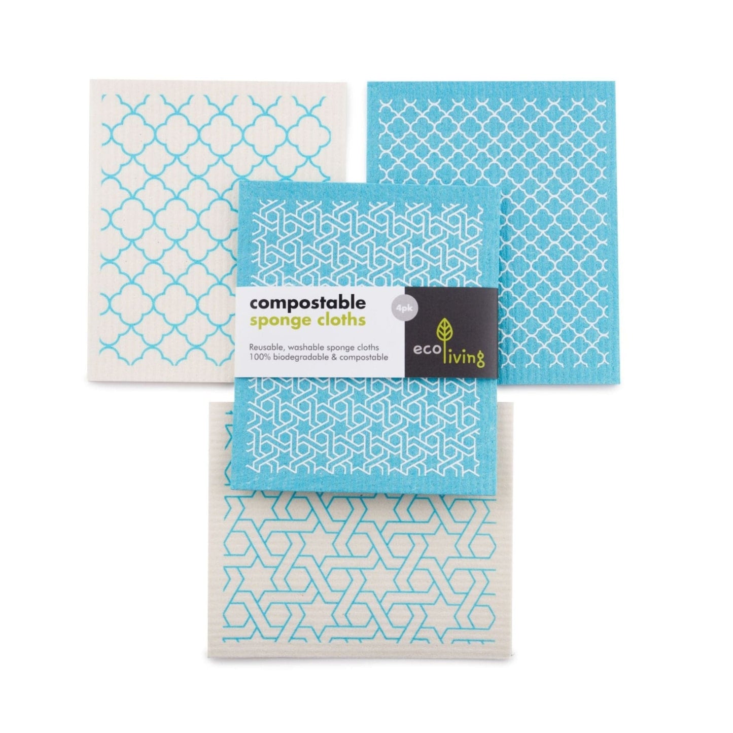 ecoLiving Cloths Moroccan Compostable Sponge Cleaning Cloths - Illustrated (4 Pack)