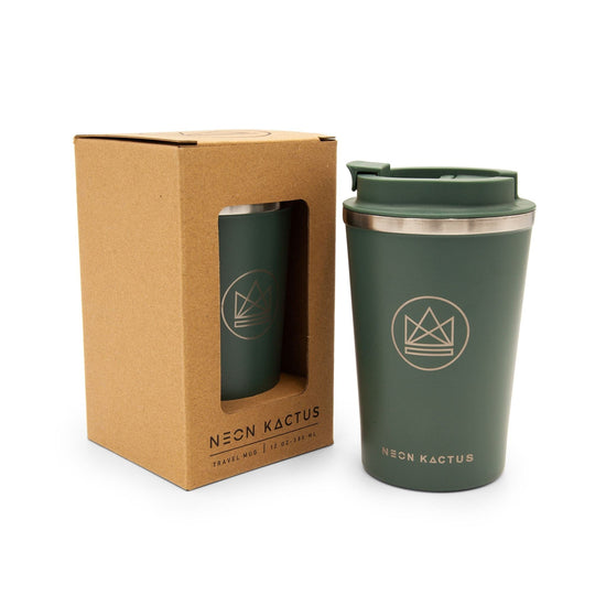 Neon Kactus Coffee Cup Stainless Steel Insulated Coffee Cup - 12oz - Happy Camper Green