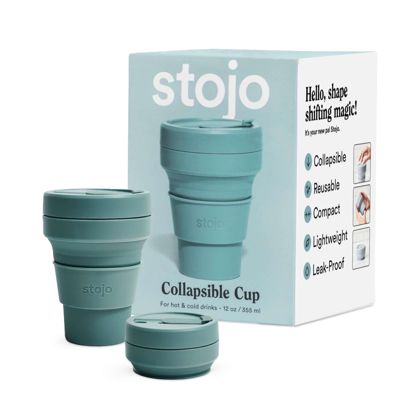 Stojo Coffee Cup Stojo Pocket Cup - Collapsible Silicone Reusable Cup - 355ml/12oz - Eucalyptus