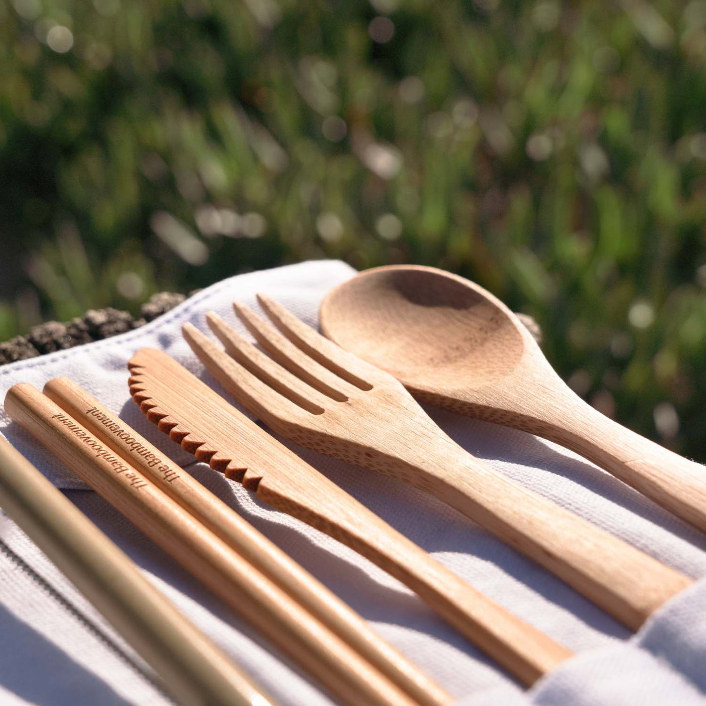 Bamboovement Cutlery Reusable Bamboo Cutlery Set with Straw and Brush - Travel Pouch