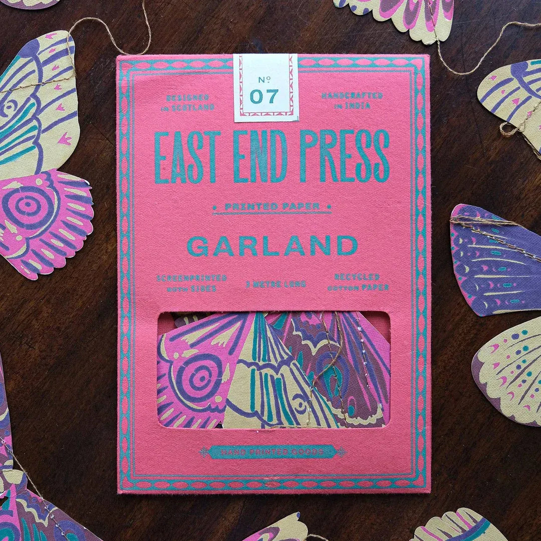 East End Press Decoration Colourful Butterflies Sewn Garland - Recycled Cotton Paper - 3m - East End Press