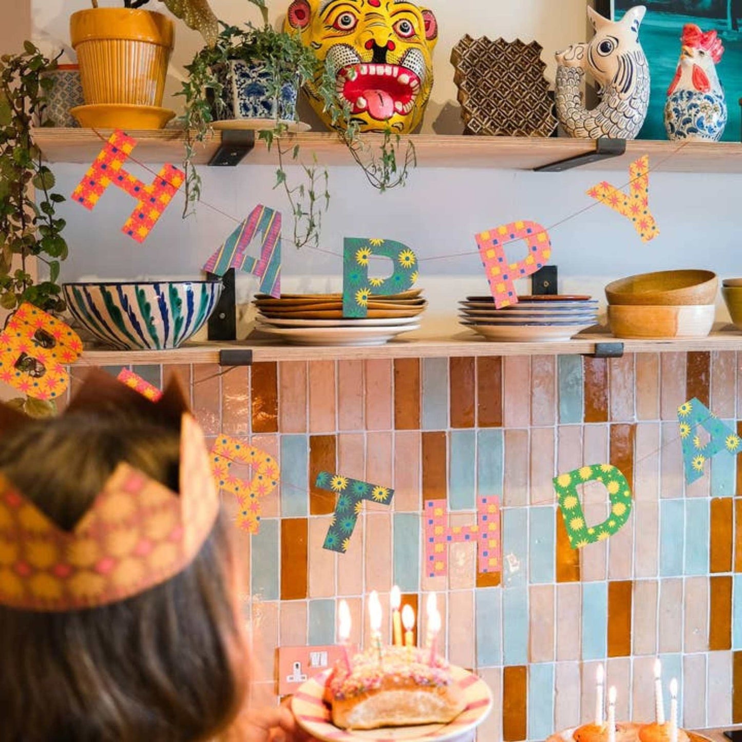 East End Press Decoration Happy Birthday Sewn Garland - Recycled Cotton Paper