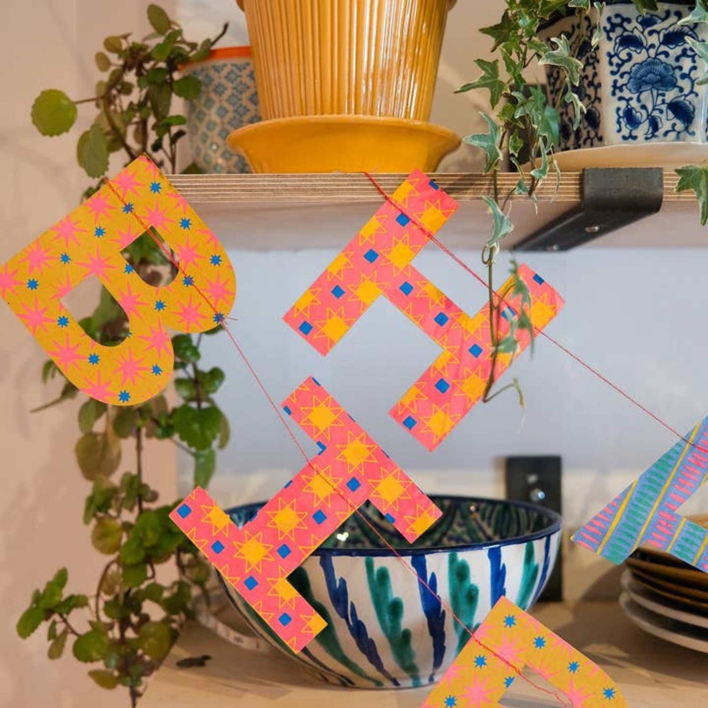 East End Press Decoration Happy Birthday Sewn Garland - Recycled Cotton Paper