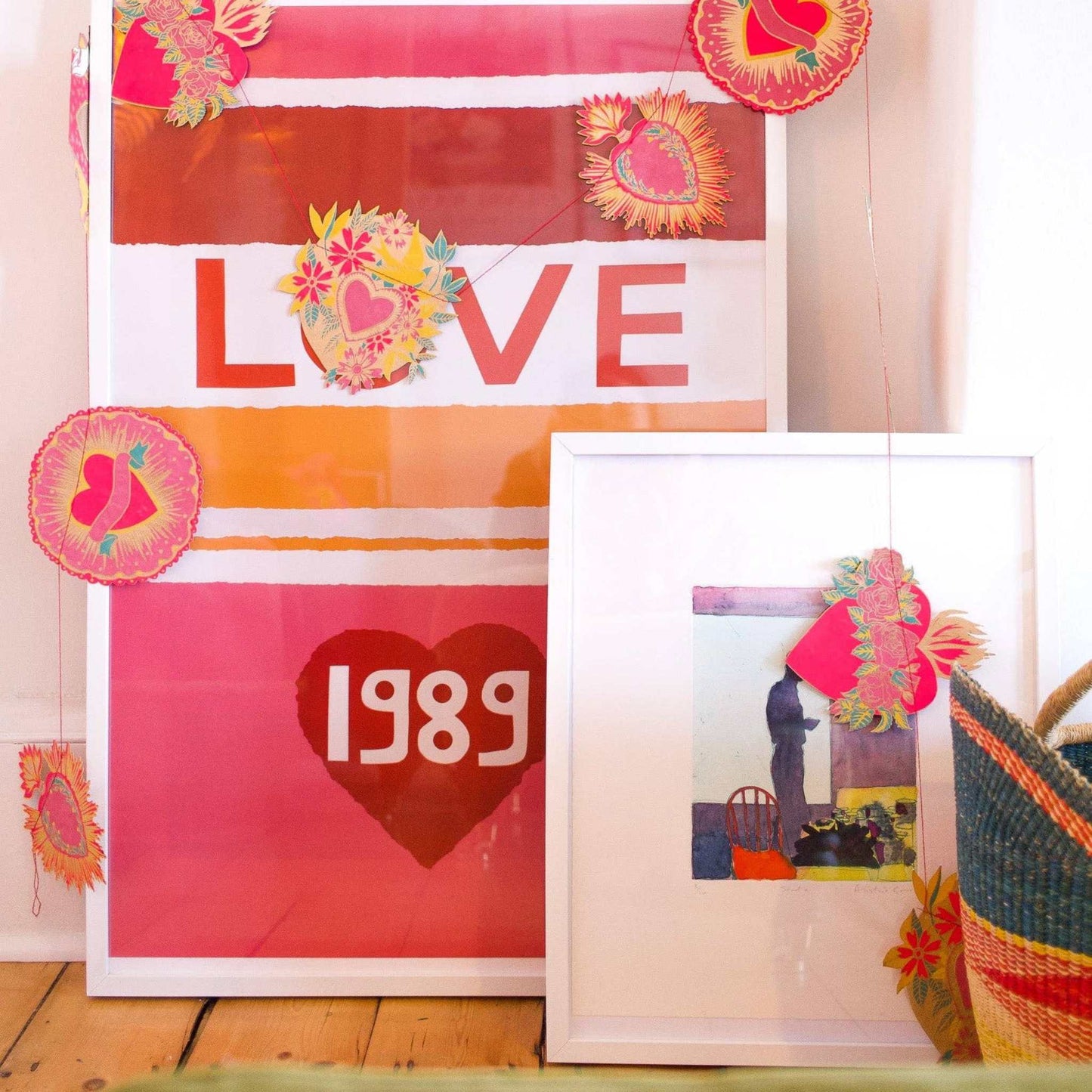 East End Press Decoration Kitsch Hearts Sewn Garland - Recycled Cotton Paper