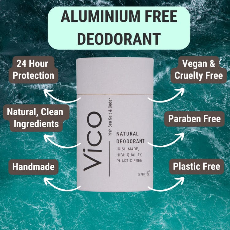 Vico Deodorant Vico Natural Deodorant Stick 46g - 24hr Odour Protection - Irish Sea Salt & Cedar