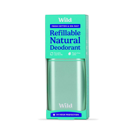 Wild Deodorant Wild Aqua Case and Fresh Cotton & Sea Salt Natural Deodorant Starter Pack
