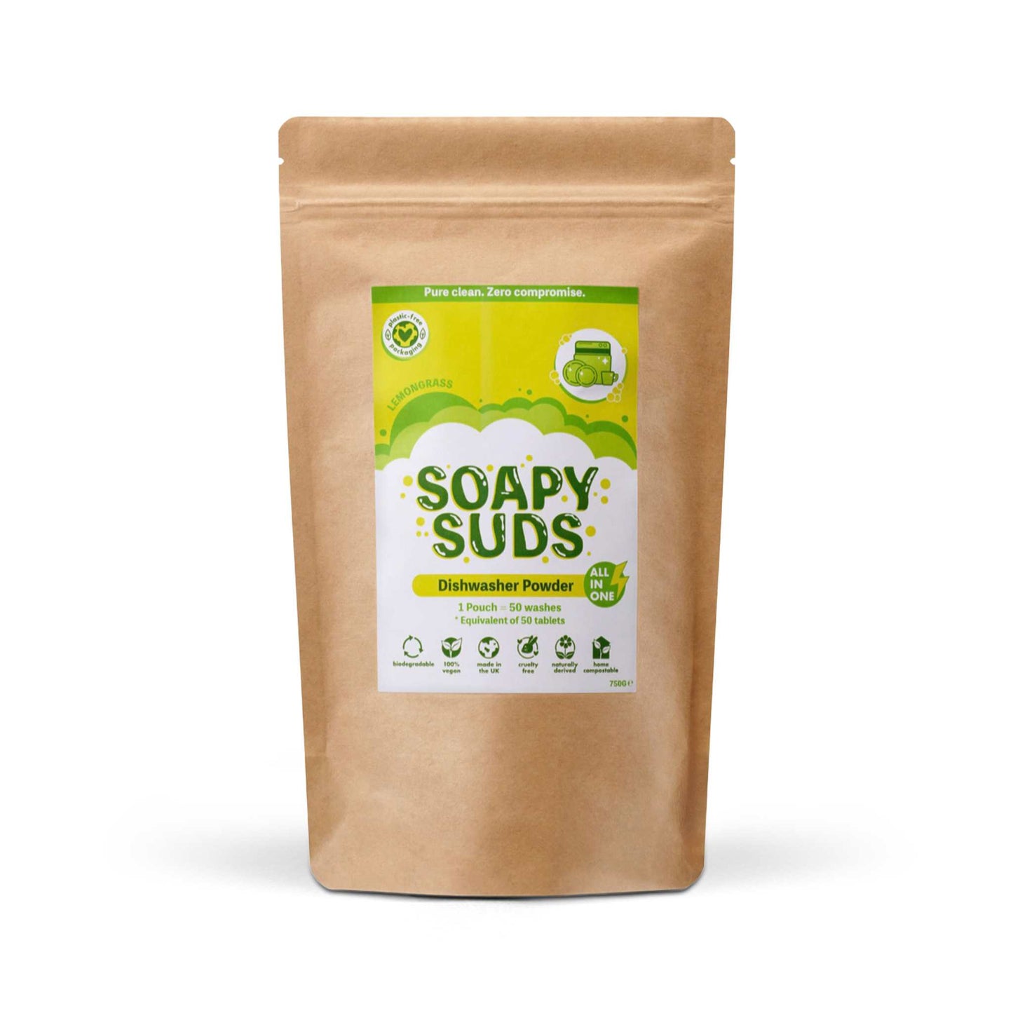 EcoLiving Dishwasher Cleaners Soapy Suds Dishwasher Powder - Plant-Based, Plastic-Free All-in-One Eco Detergent - 50 Washes