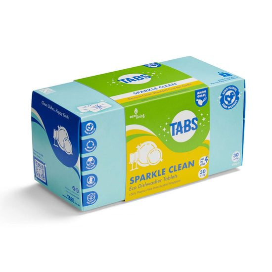 EcoLiving Dishwasher Cleaners Sparkle Clean Dishwasher Tablets - Plant-Based, Plastic-Free All-in-One TABS - 30x15g