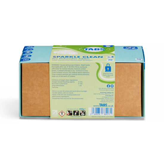 EcoLiving Dishwasher Cleaners Sparkle Clean Dishwasher Tablets - Plant-Based, Plastic-Free All-in-One TABS - 30x15g